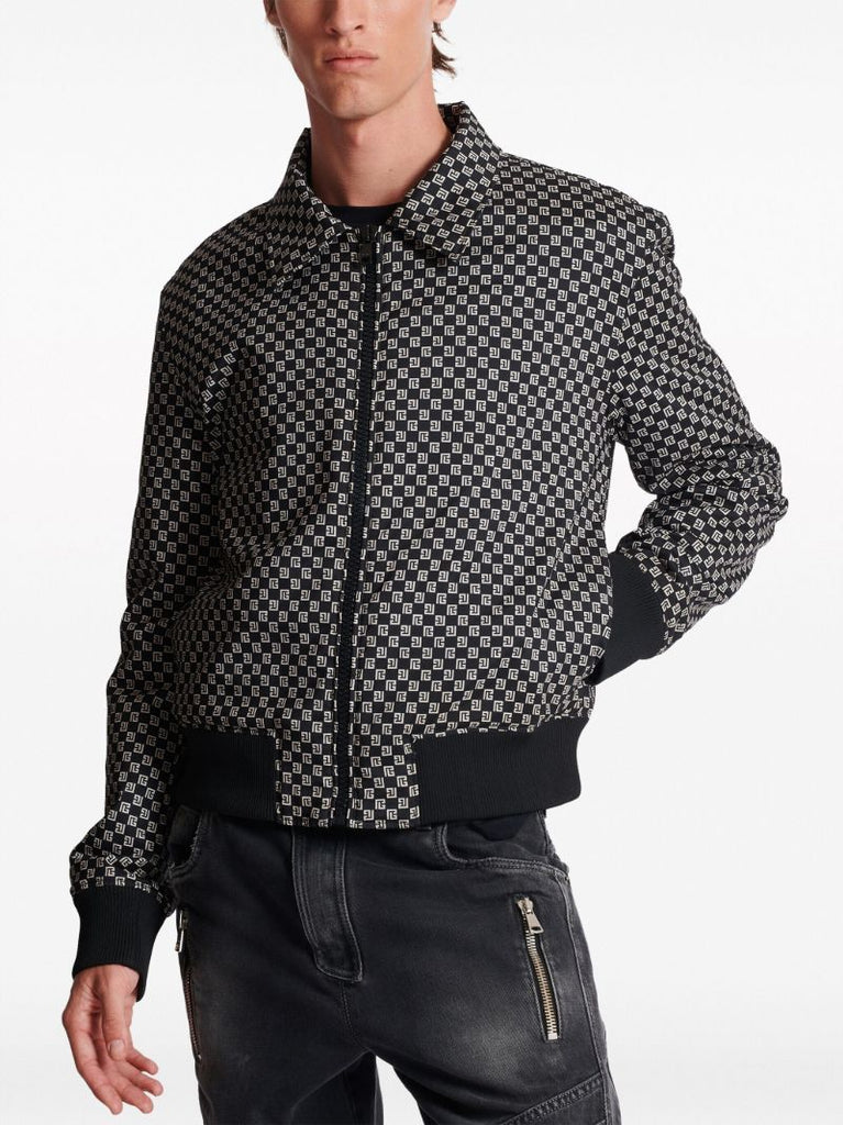 Black Monogram-print Bomber Jacket