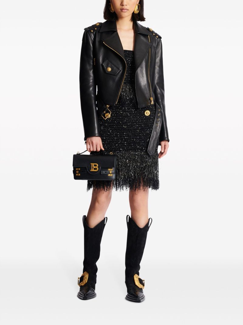 Black Lurex Tweed Fringed Top