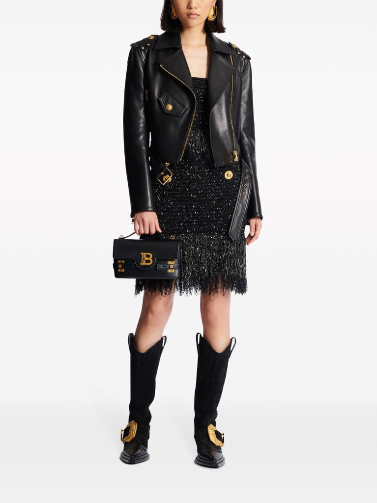 Black Lurex Tweed Fringed Top