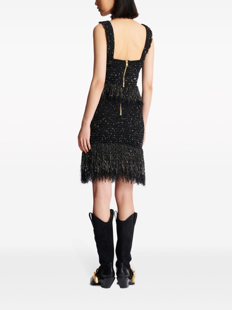 Black Lurex Tweed Fringed Top