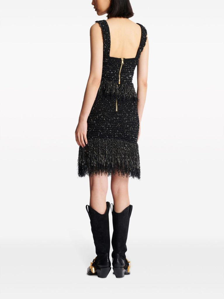 Black Lurex Tweed Fringed Top