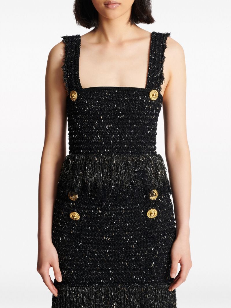 Black Lurex Tweed Fringed Top