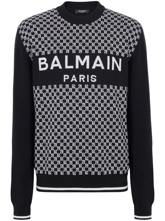 Black Monogram-pattern Wool Sweater