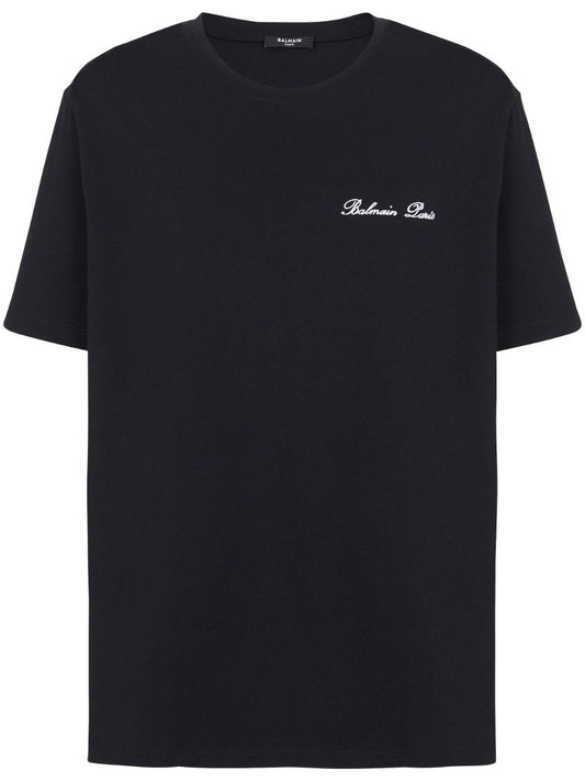Black Logo-embroidered Cotton T-shirt