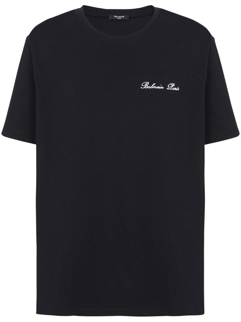 Black Logo-embroidered Cotton T-shirt