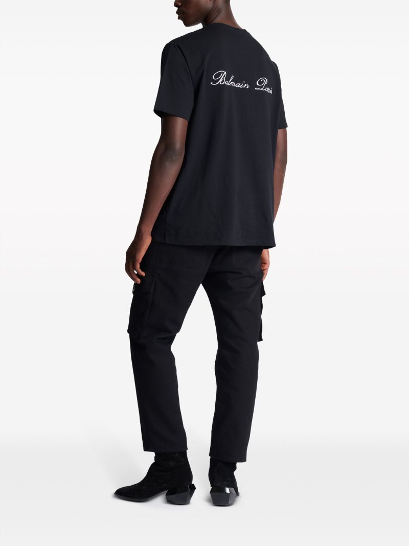 Black Logo-embroidered Cotton T-shirt