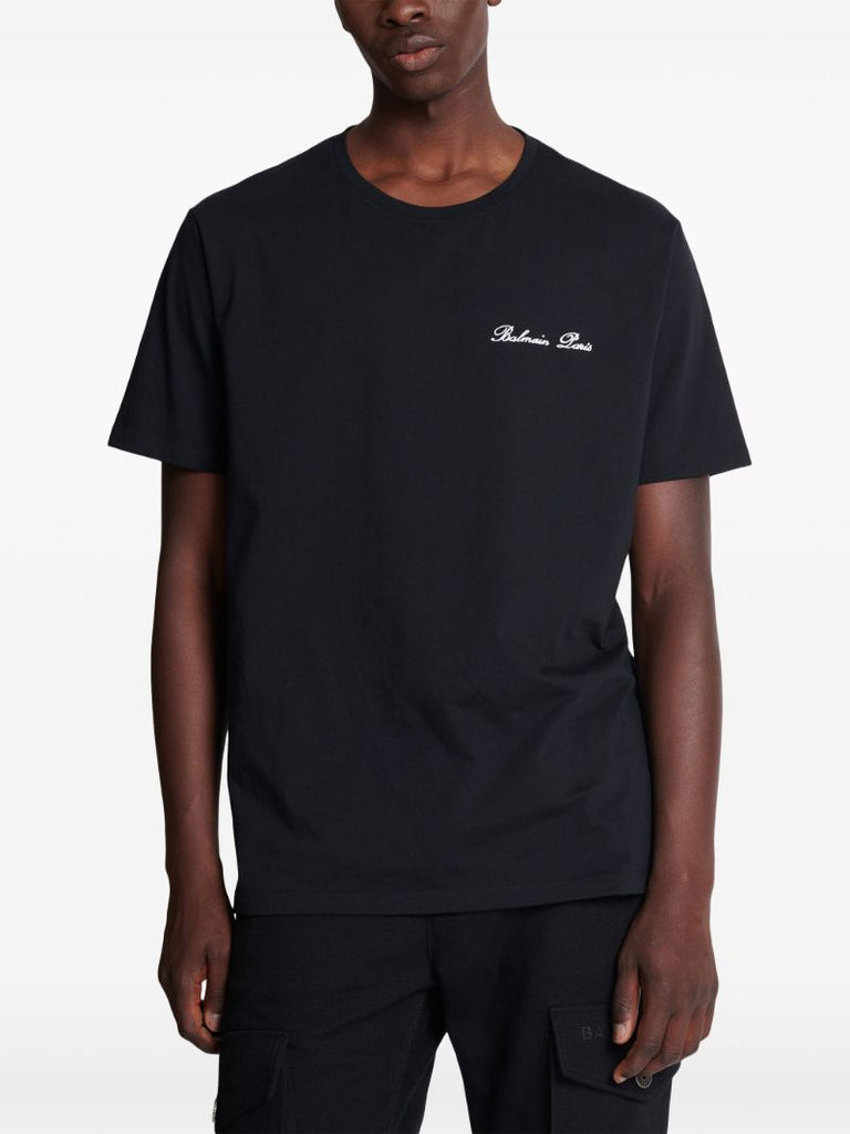 Black Logo-embroidered Cotton T-shirt