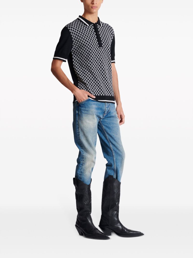 Black Monogram-pattern Wool Polo Shirt