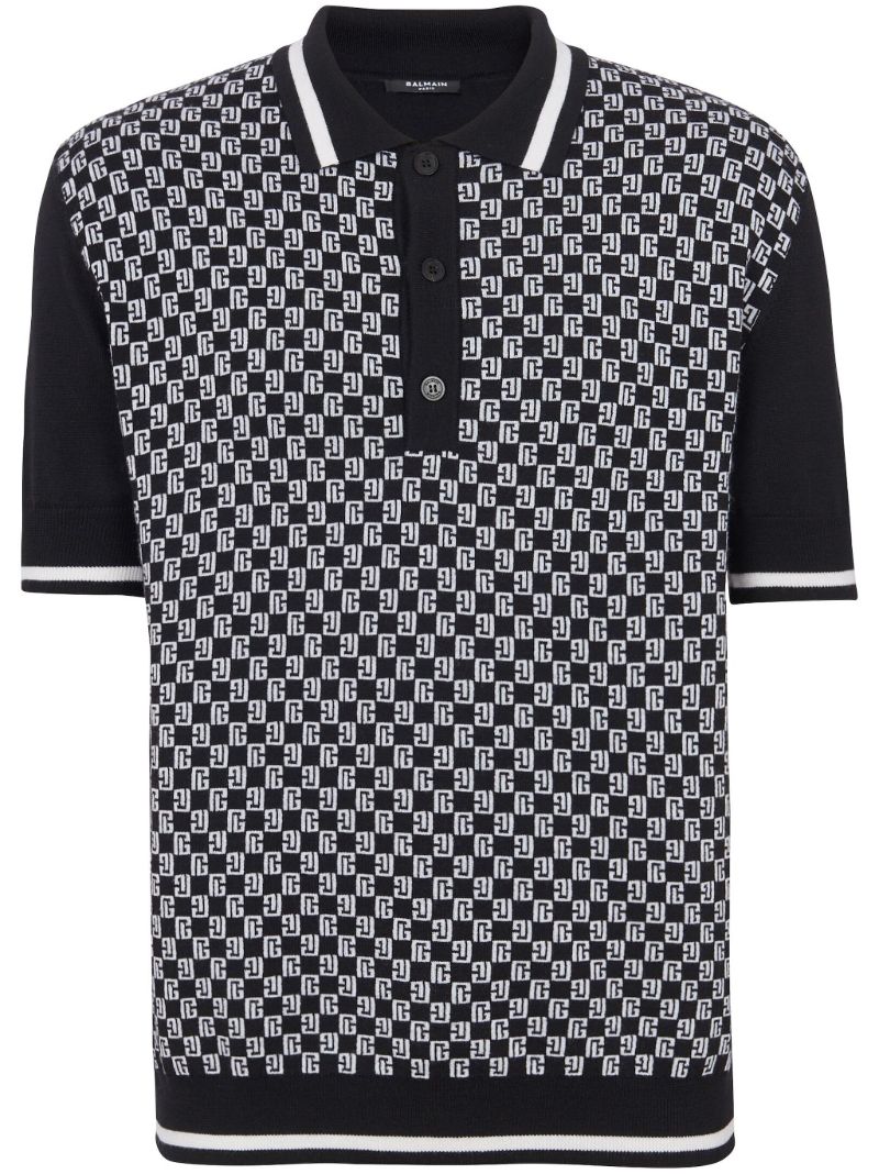 Black Monogram-pattern Wool Polo Shirt