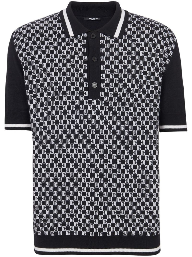 Black Monogram-pattern Wool Polo Shirt