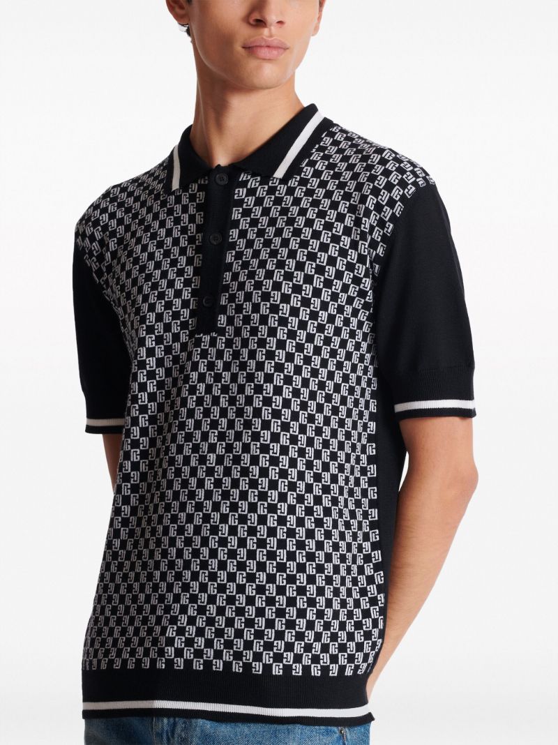 Black Monogram-pattern Wool Polo Shirt