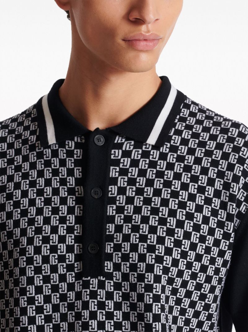 Black Monogram-pattern Wool Polo Shirt