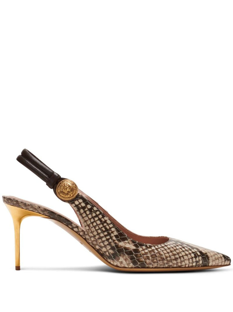 Brown Alma 75 Snakeskin-effect Pumps
