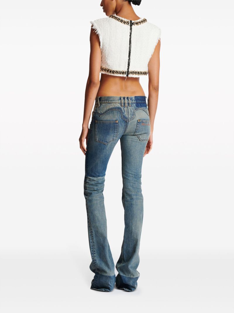 White Logo-embroidered Tweed Top