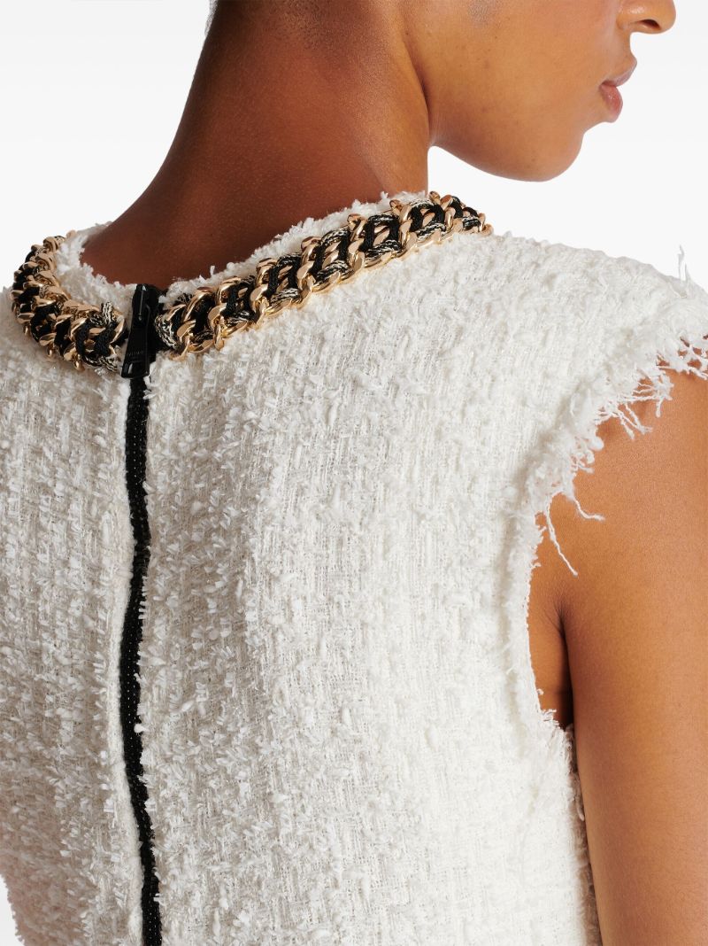 White Logo-embroidered Tweed Top
