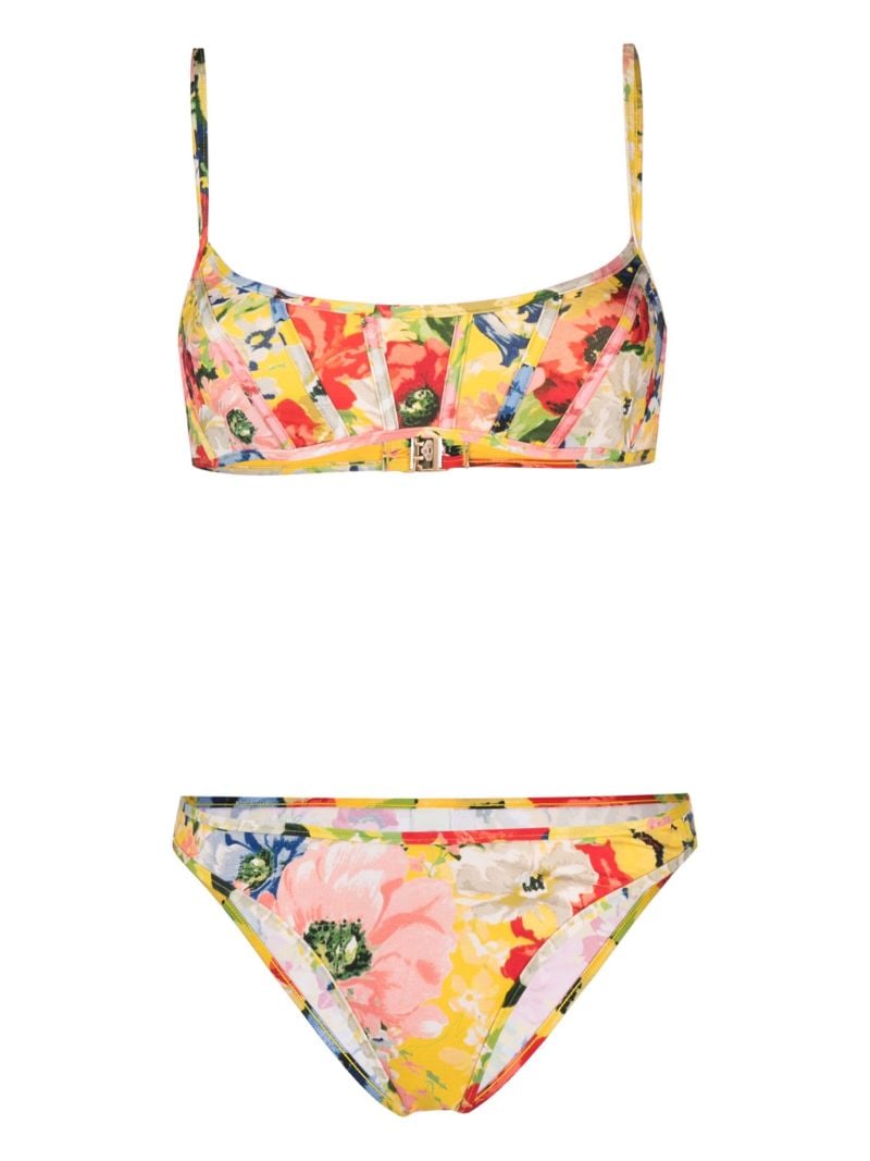 Yellow Alight Floral-print Bikini Set