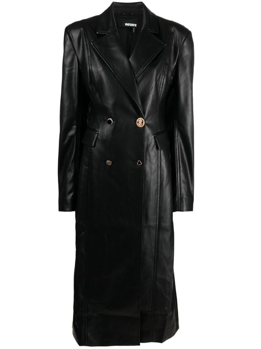 Black Embellished-buttons Double-breasted Coat