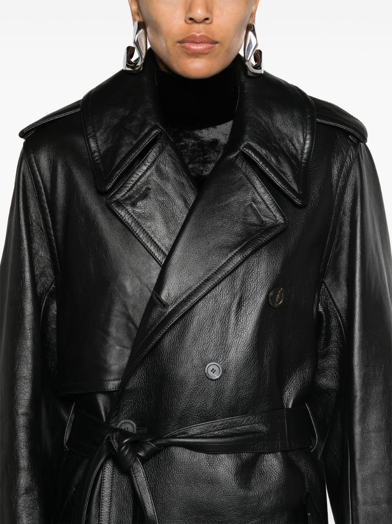 Black Belted Leather Trench Coat