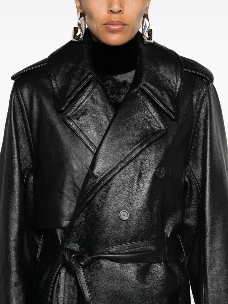 Black Belted Leather Trench Coat