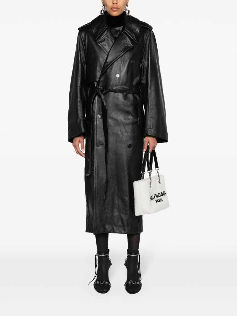 Black Belted Leather Trench Coat