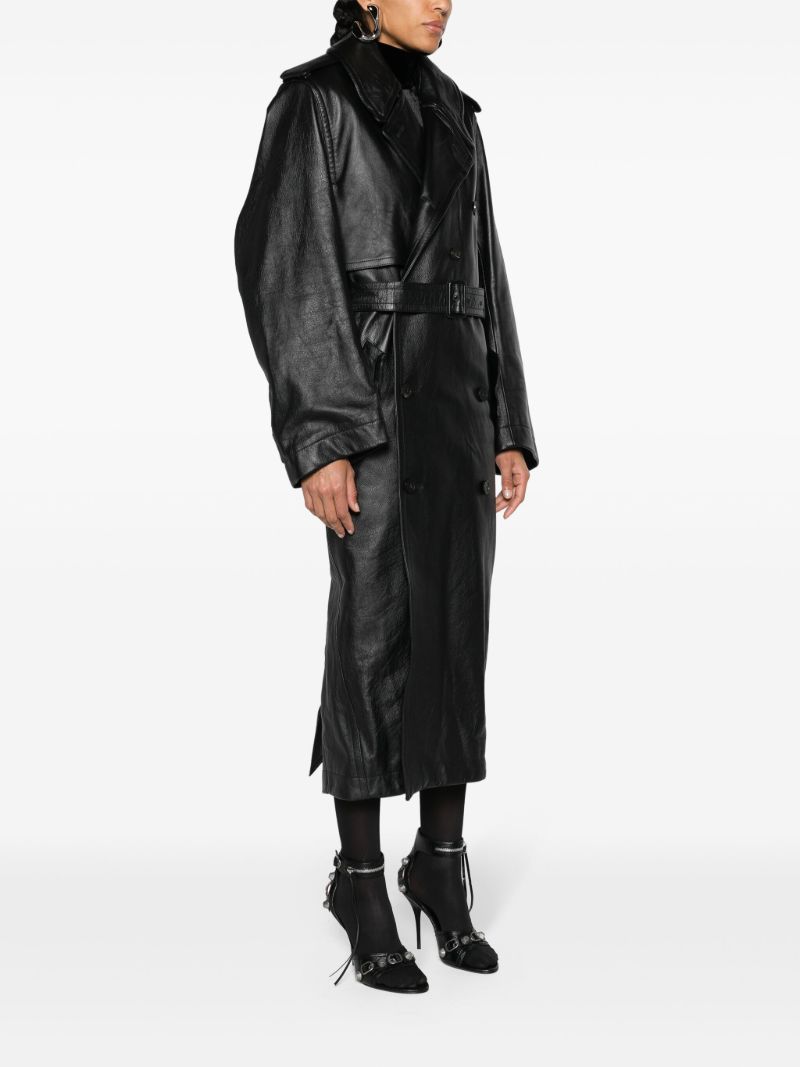 Black Belted Leather Trench Coat
