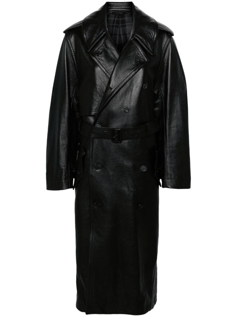 Black Belted Leather Trench Coat