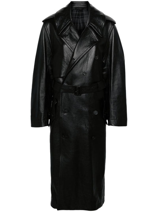 Black Belted Leather Trench Coat