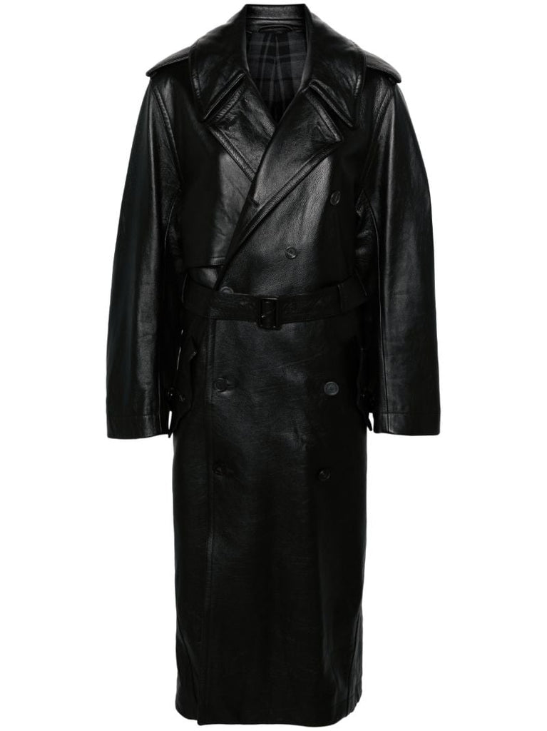 Black Belted Leather Trench Coat