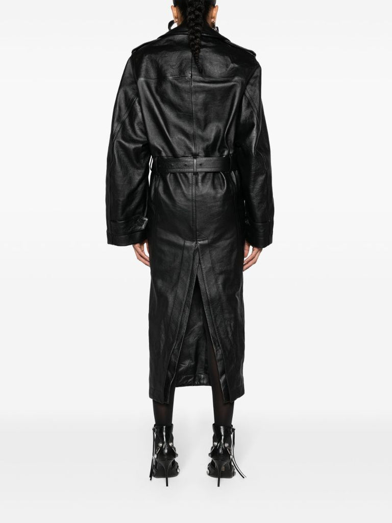 Black Belted Leather Trench Coat