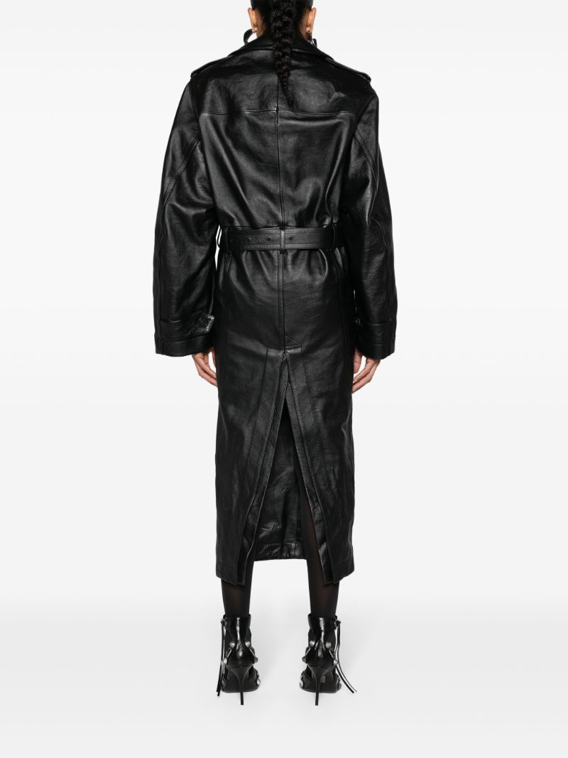 Black Belted Leather Trench Coat