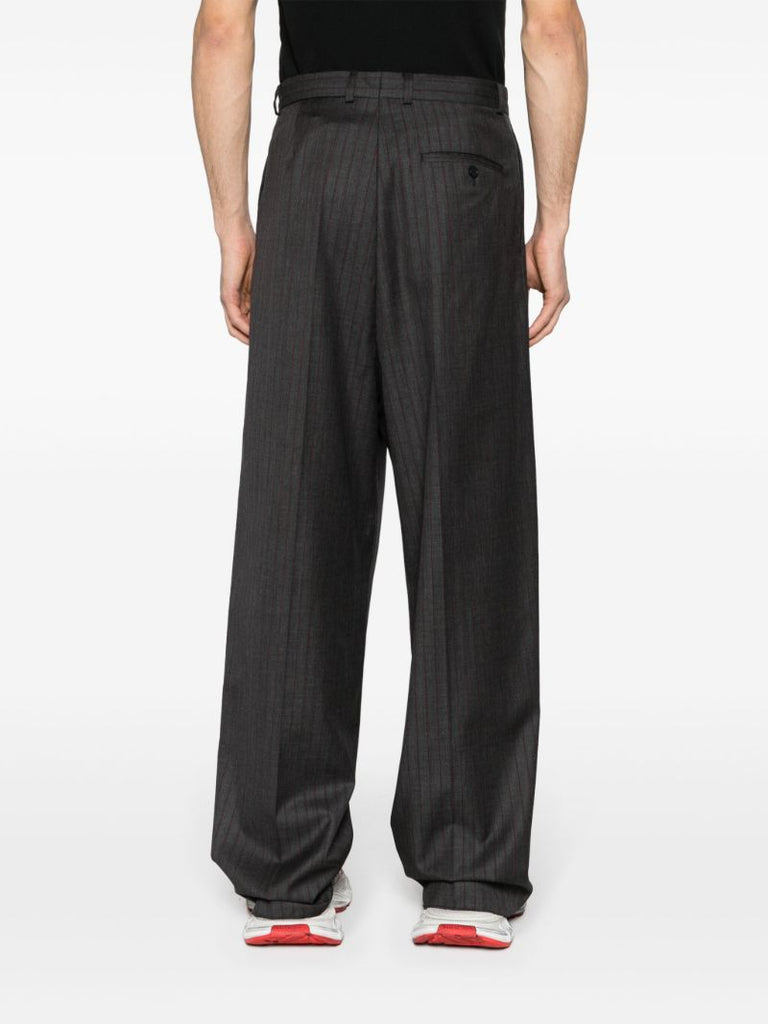 Grey Pinstriped Wool Tailored Trousers