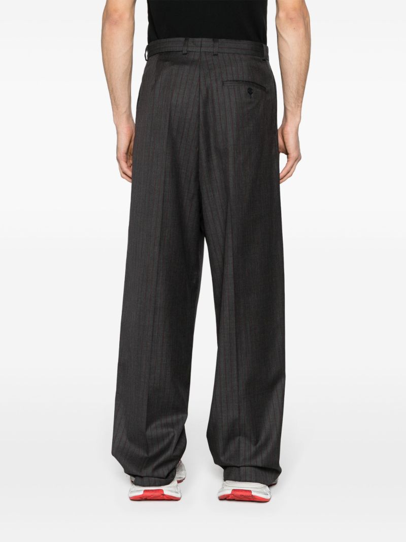 Grey Pinstriped Wool Tailored Trousers