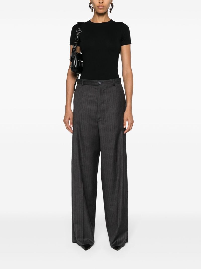 Grey Pinstriped Wool Tailored Trousers