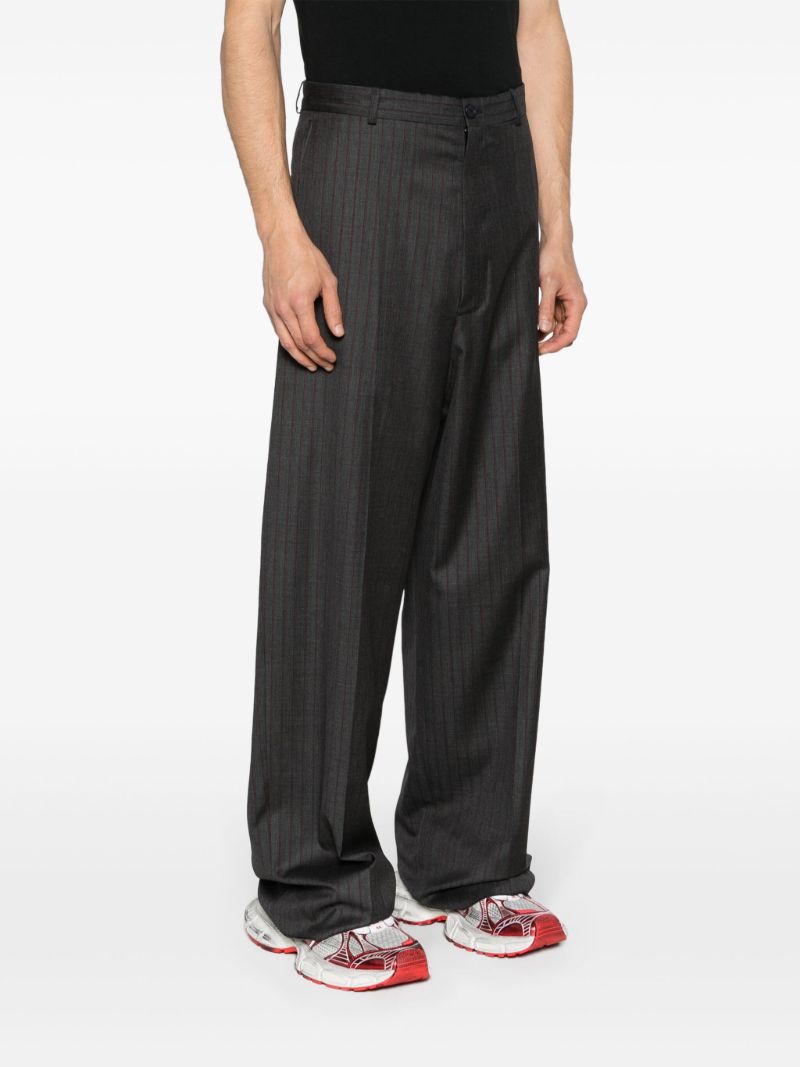 Grey Pinstriped Wool Tailored Trousers