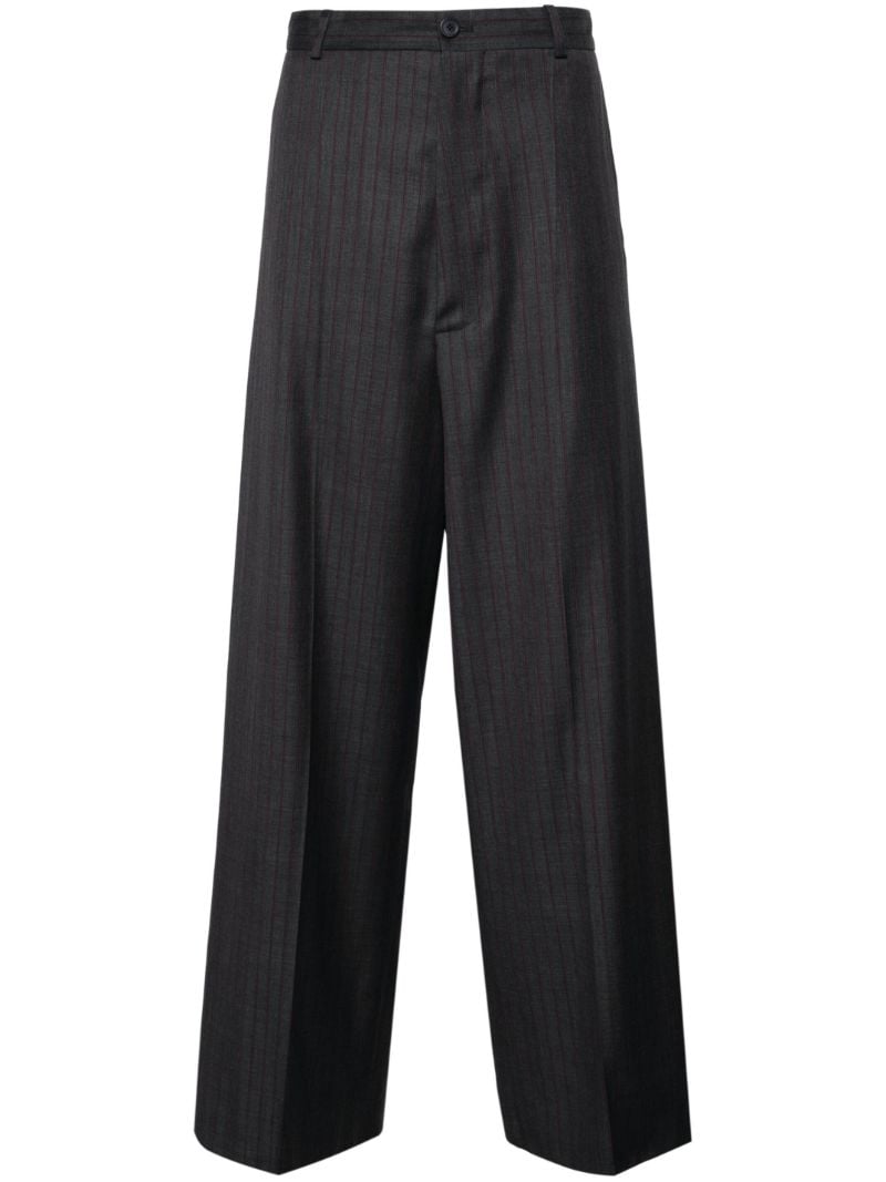 Grey Pinstriped Wool Tailored Trousers