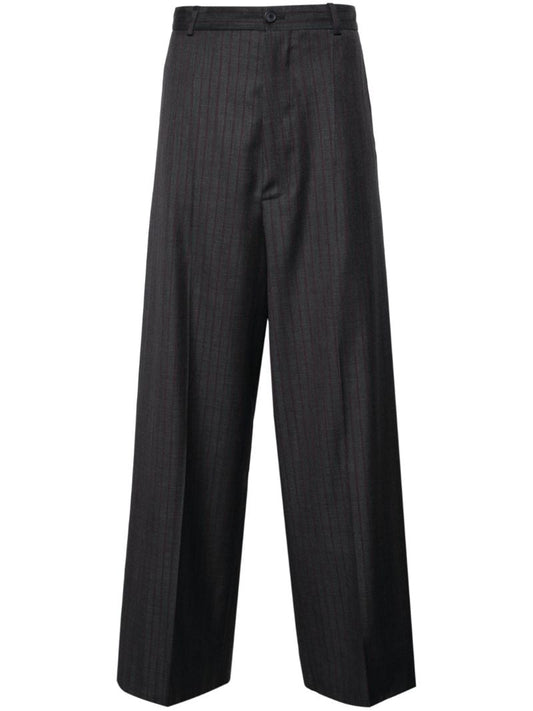 Grey Pinstriped Wool Tailored Trousers