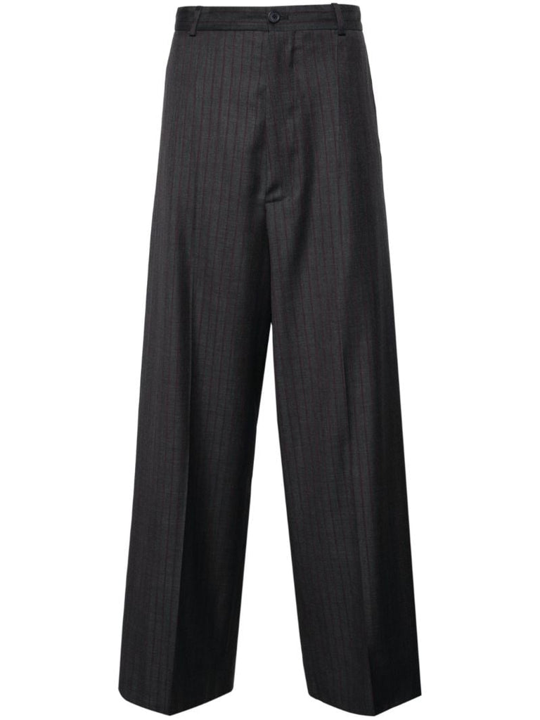 Grey Pinstriped Wool Tailored Trousers
