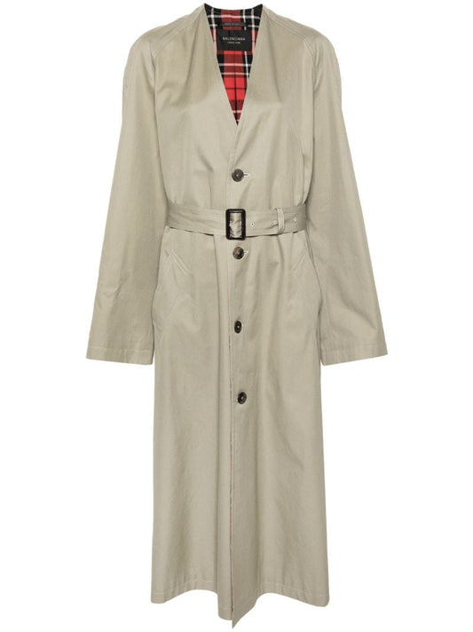 Neutral Belted Cotton Trench Coat