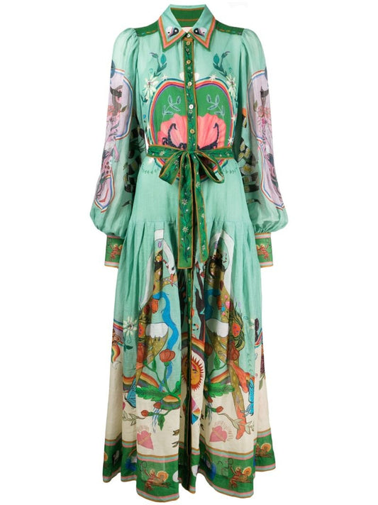 Multicolour Evergreen Artwork-print Dress