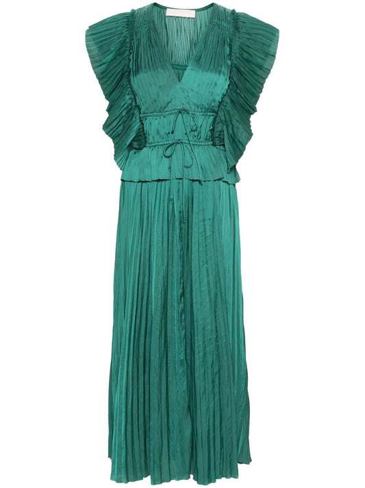 Green Letty Satin Midi Dress