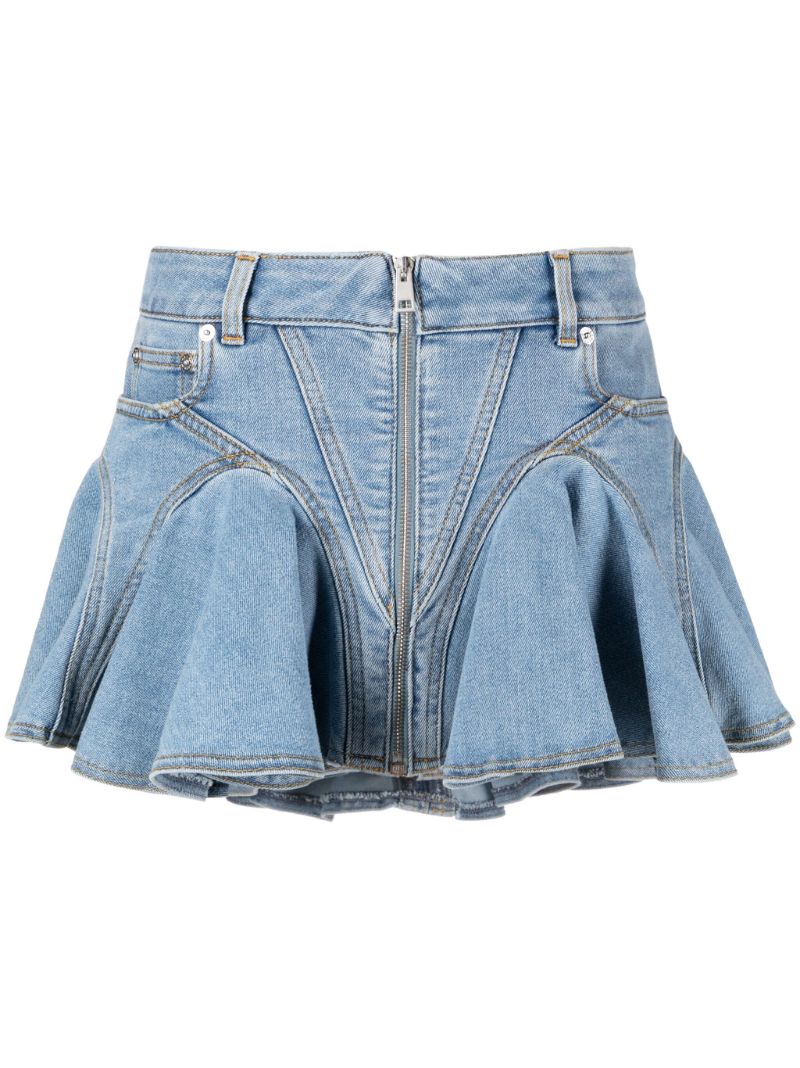 Blue Flared Denim Mini Skirt