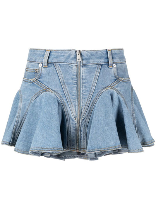 Blue Flared Denim Mini Skirt