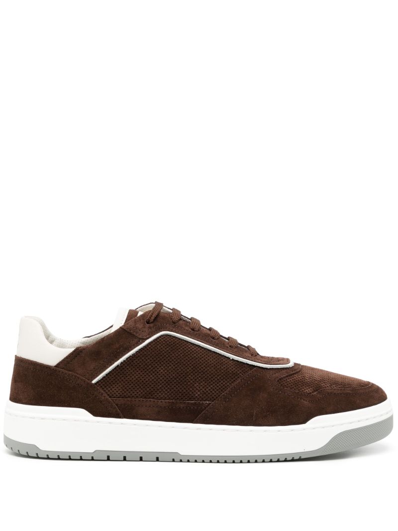 Brown Contrast-trim Suede Sneakers
