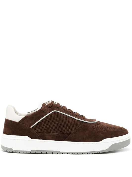 Brown Contrast-trim Suede Sneakers