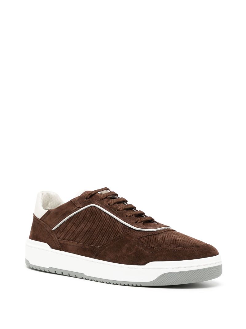 Brown Contrast-trim Suede Sneakers