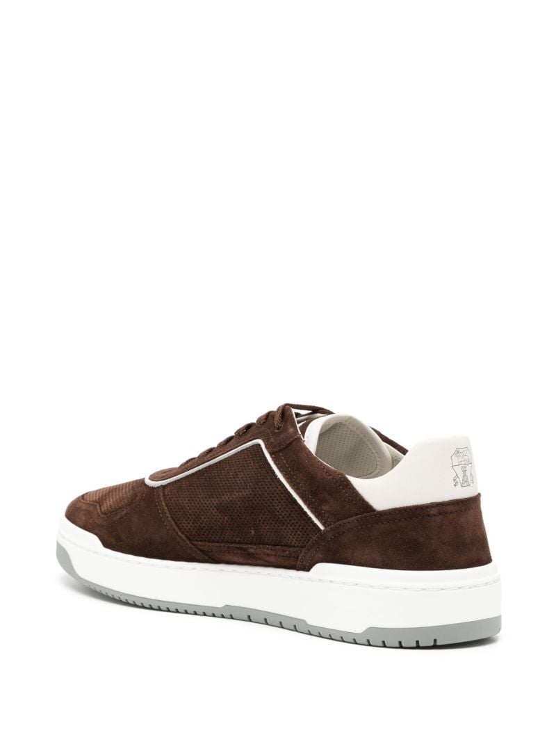 Brown Contrast-trim Suede Sneakers