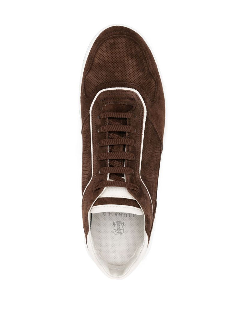 Brown Contrast-trim Suede Sneakers