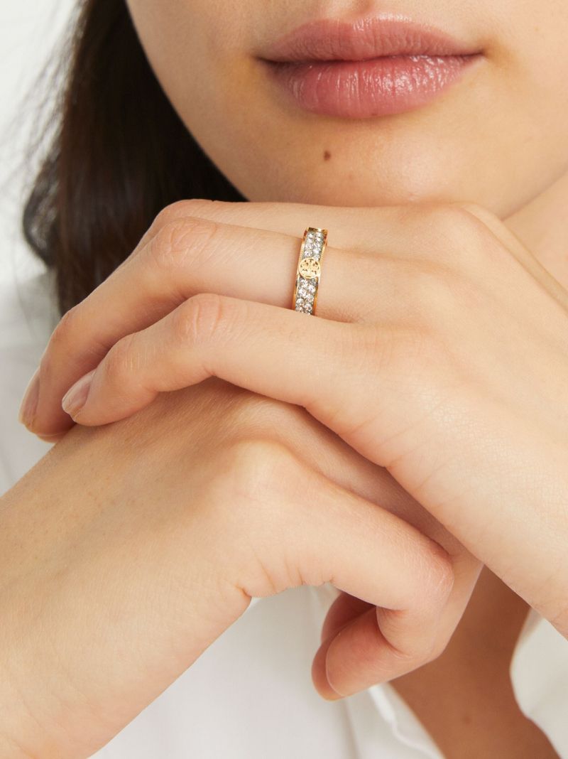 Gold-tone Miller Stud Crystal Ring