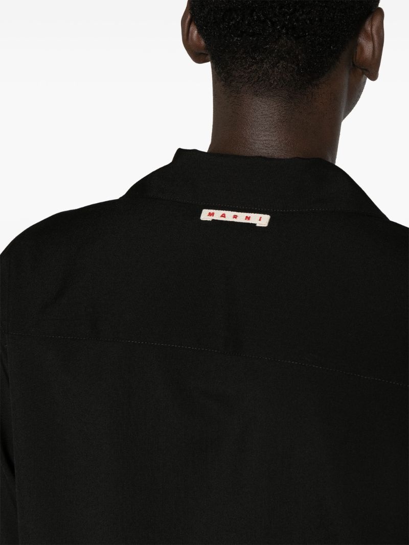 Black Cuban-collar Wool Shirt