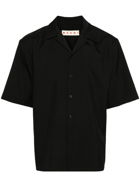 Black Cuban-collar Wool Shirt